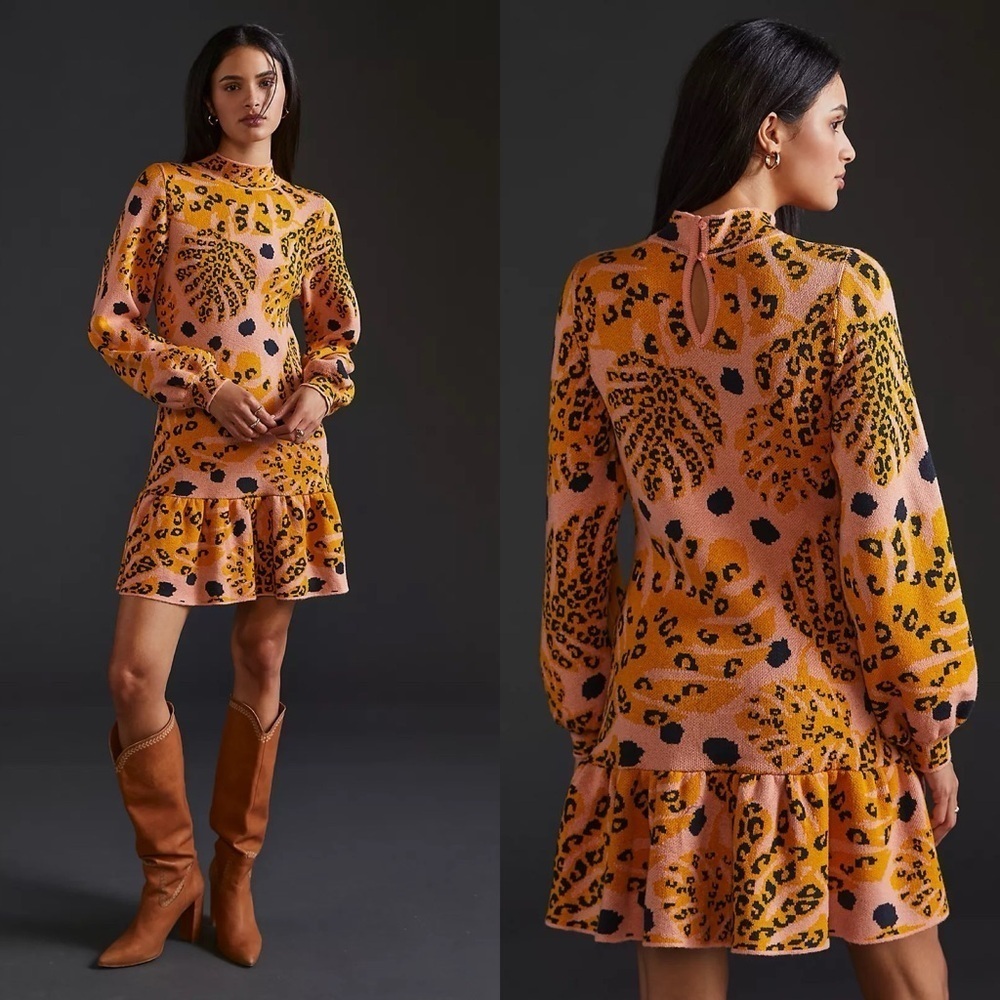 FARM Rio Orange and Pink Leopard Print Mini Dress